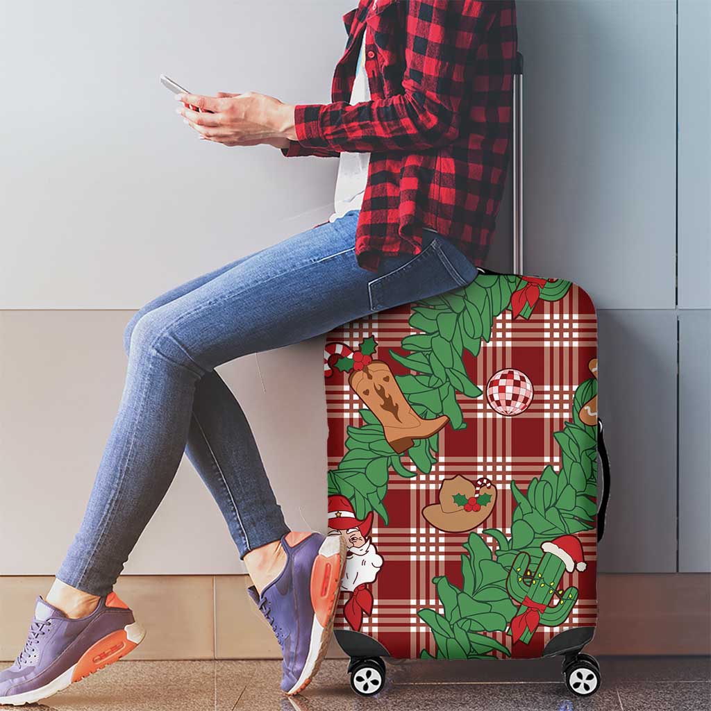 Red Palaka Hawaii Cowboy Christmas Luggage Cover Paniolo Mix Maile Lei - Polynesian Pride