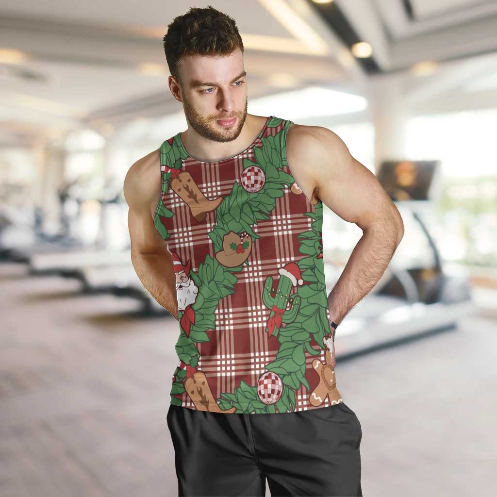 Red Palaka Hawaii Cowboy Christmas Men Tank Top Paniolo Mix Maile Lei - Polynesian Pride