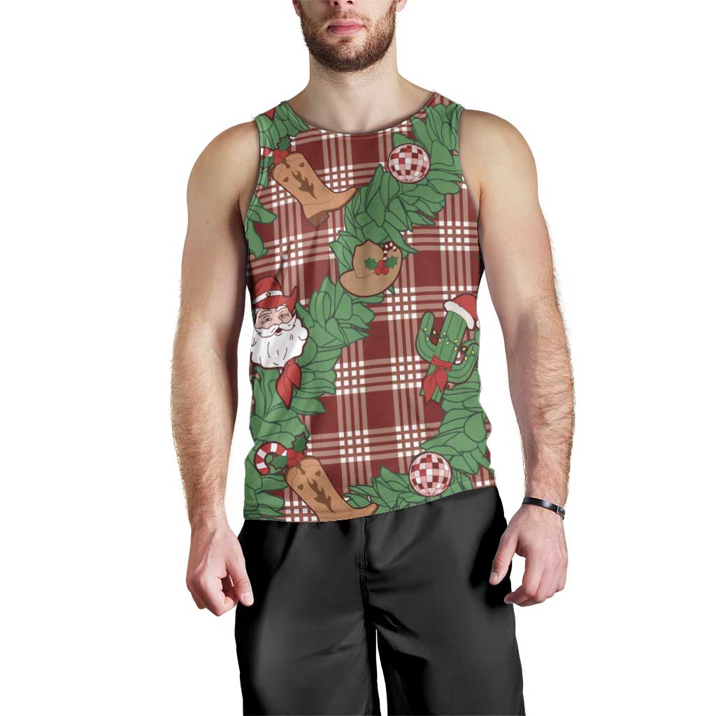 Red Palaka Hawaii Cowboy Christmas Men Tank Top Paniolo Mix Maile Lei - Polynesian Pride