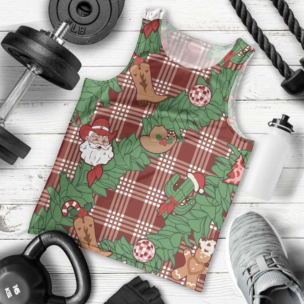 Red Palaka Hawaii Cowboy Christmas Men Tank Top Paniolo Mix Maile Lei - Polynesian Pride