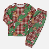 Red Palaka Hawaii Cowboy Christmas Pajama Set Paniolo Mix Maile Lei - Polynesian Pride