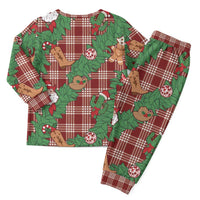 Red Palaka Hawaii Cowboy Christmas Pajama Set Paniolo Mix Maile Lei - Polynesian Pride