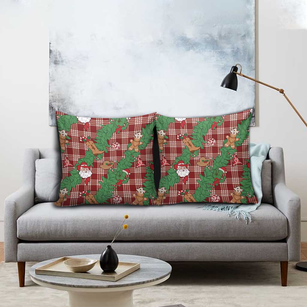 Red Palaka Hawaii Cowboy Christmas Pillow Cover Paniolo Mix Maile Lei - Polynesian Pride