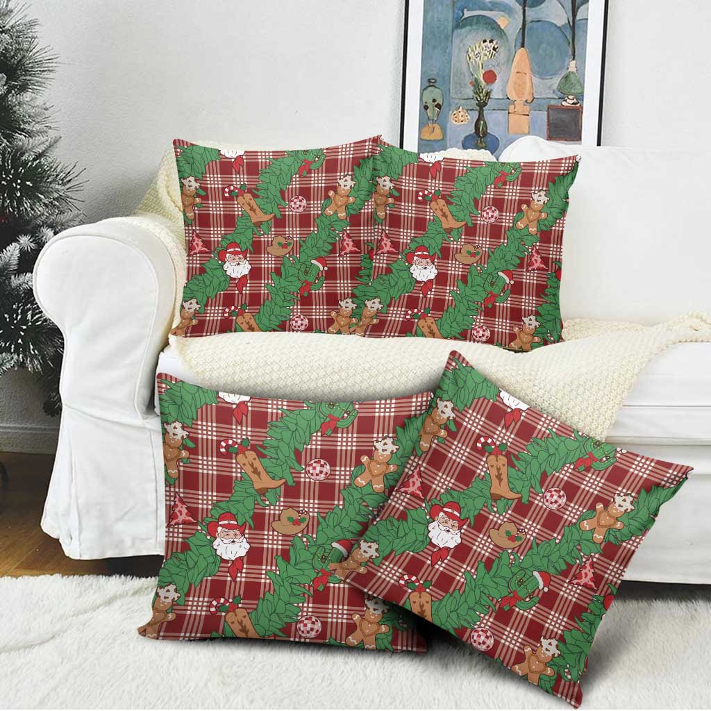Red Palaka Hawaii Cowboy Christmas Pillow Cover Paniolo Mix Maile Lei - Polynesian Pride