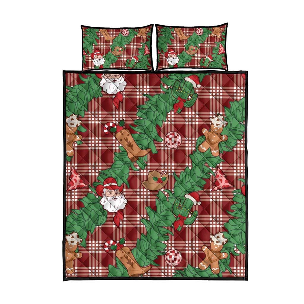 Red Palaka Hawaii Cowboy Christmas Quilt Bed Set Paniolo Mix Maile Lei - Polynesian Pride