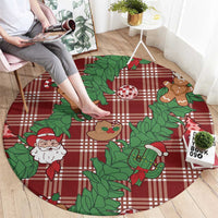 Red Palaka Hawaii Cowboy Christmas Round Carpet Paniolo Mix Maile Lei - Polynesian Pride