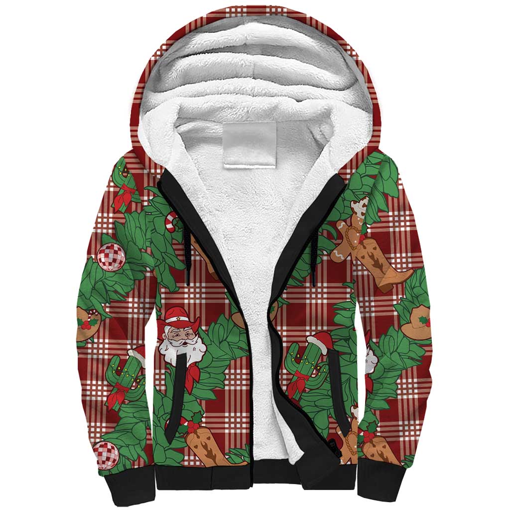 Red Palaka Hawaii Cowboy Christmas Sherpa Hoodie Paniolo Mix Maile Lei LT7 Unisex Red - Polynesian Pride
