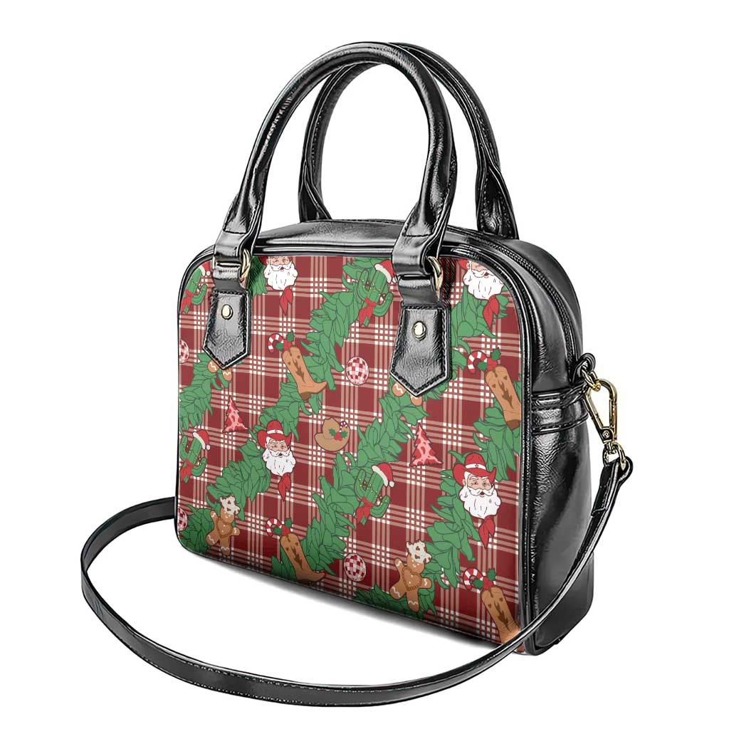 Red Palaka Hawaii Cowboy Christmas Shoulder Handbag Paniolo Mix Maile Lei LT7 - Polynesian Pride