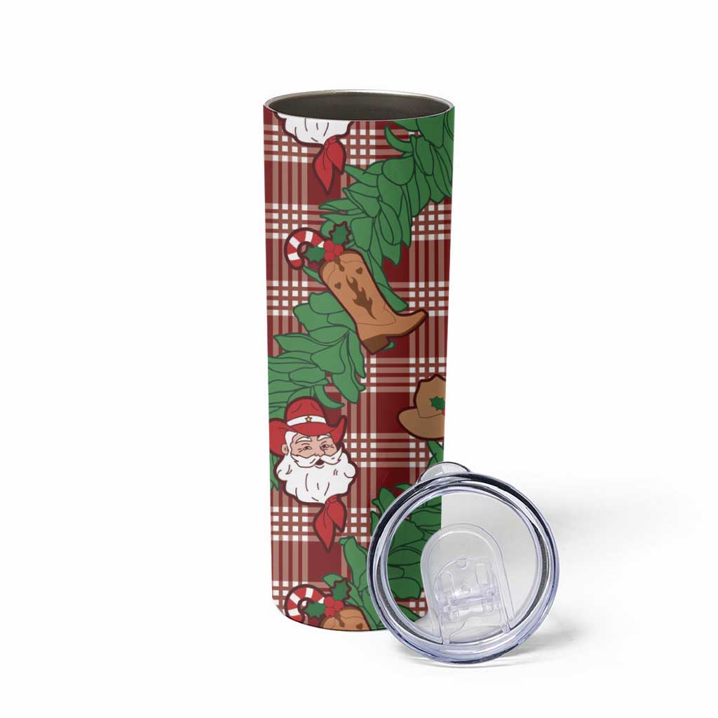 Red Palaka Hawaii Cowboy Christmas Skinny Tumbler Paniolo Mix Maile Lei LT7 - Polynesian Pride