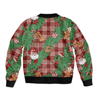 Red Palaka Hawaii Cowboy Christmas Sleeve Zip Bomber Jacket Paniolo Mix Maile Lei - Polynesian Pride