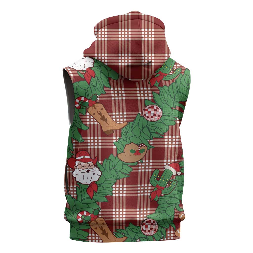 Red Palaka Hawaii Cowboy Christmas Sleeveless Zip Hoodie Paniolo Mix Maile Lei LT7 - Polynesian Pride