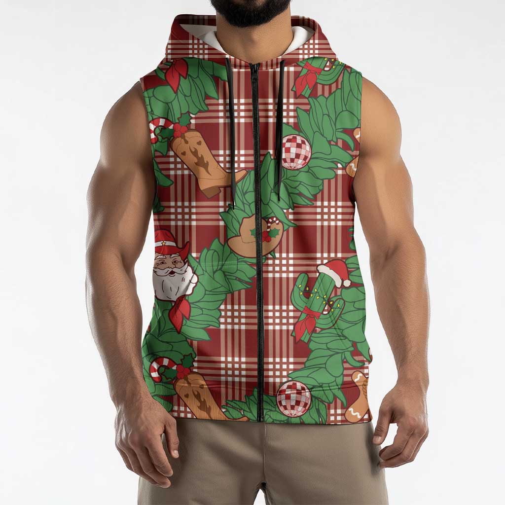 Red Palaka Hawaii Cowboy Christmas Sleeveless Zip Hoodie Paniolo Mix Maile Lei LT7 - Polynesian Pride