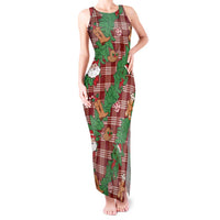 Red Palaka Hawaii Cowboy Christmas Tank Maxi Dress Paniolo Mix Maile Lei LT7 Women Red - Polynesian Pride