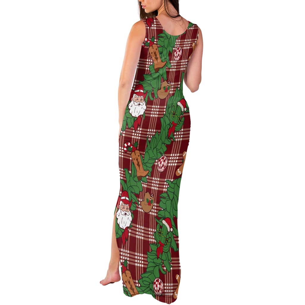 Red Palaka Hawaii Cowboy Christmas Tank Maxi Dress Paniolo Mix Maile Lei LT7 - Polynesian Pride