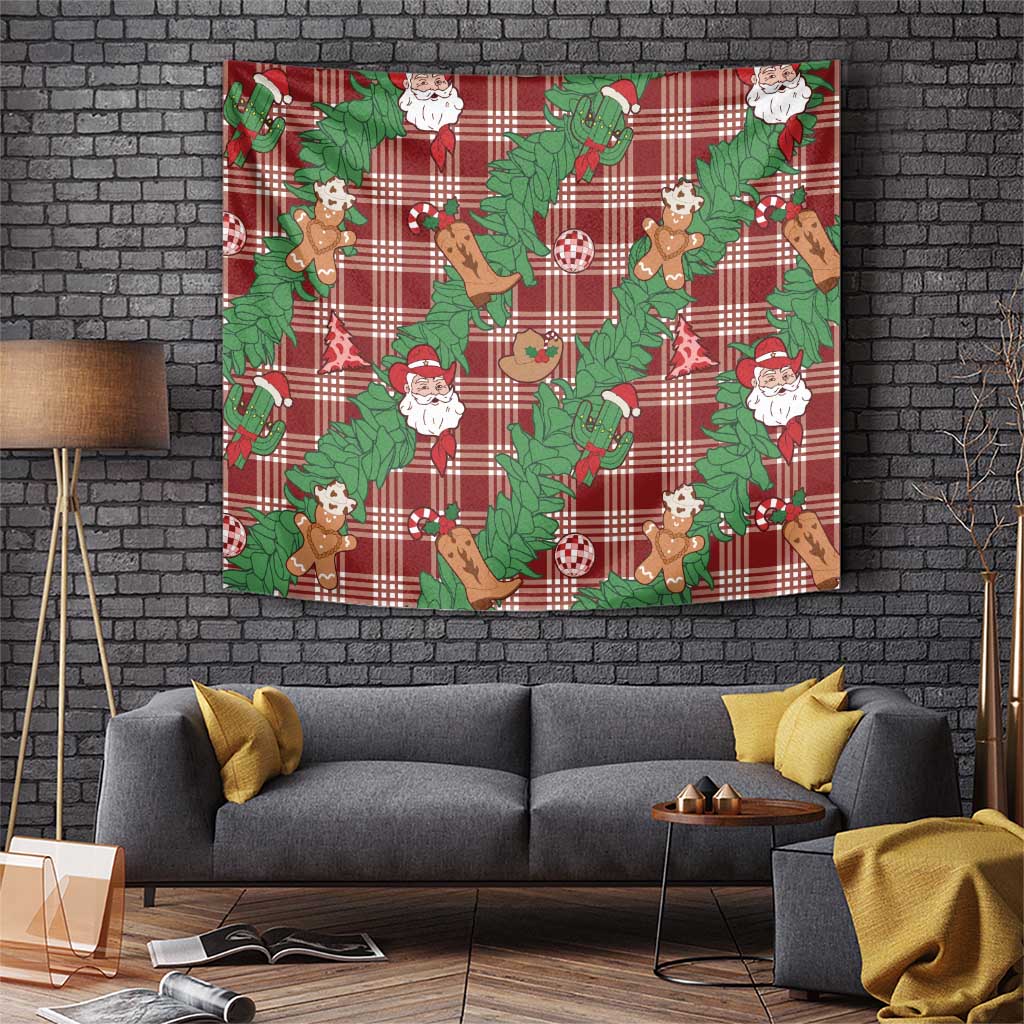 Red Palaka Hawaii Cowboy Christmas Tapestry Paniolo Mix Maile Lei - Polynesian Pride