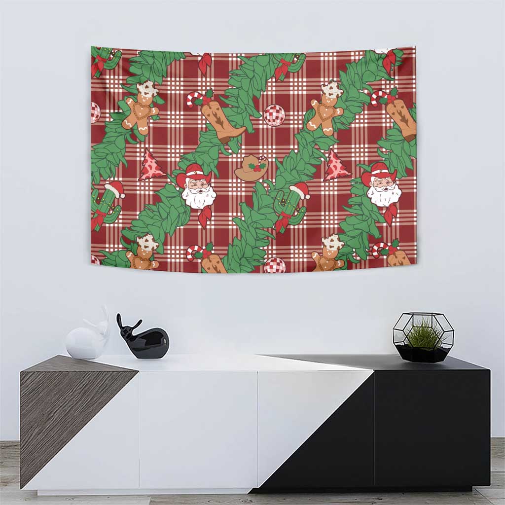 Red Palaka Hawaii Cowboy Christmas Tapestry Paniolo Mix Maile Lei - Polynesian Pride