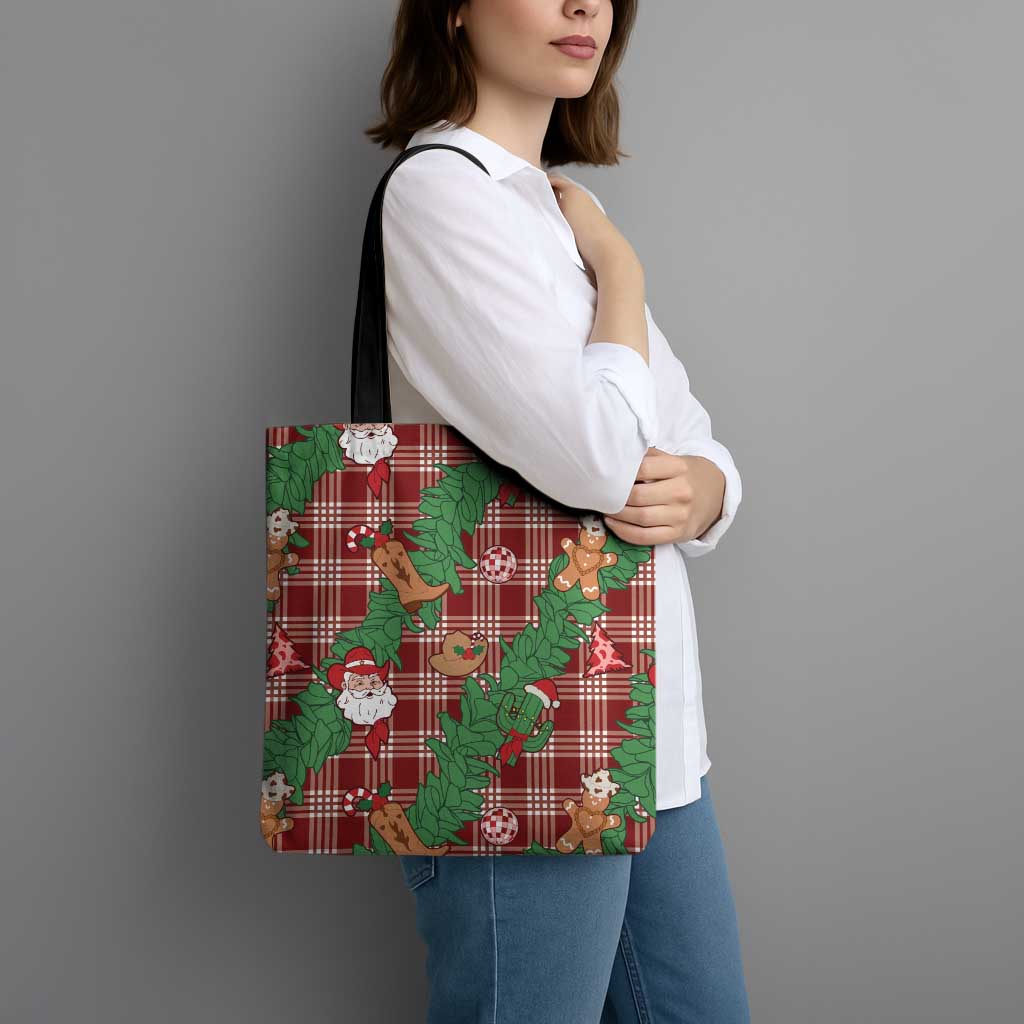Red Palaka Hawaii Cowboy Christmas Tote Bag Paniolo Mix Maile Lei - Polynesian Pride