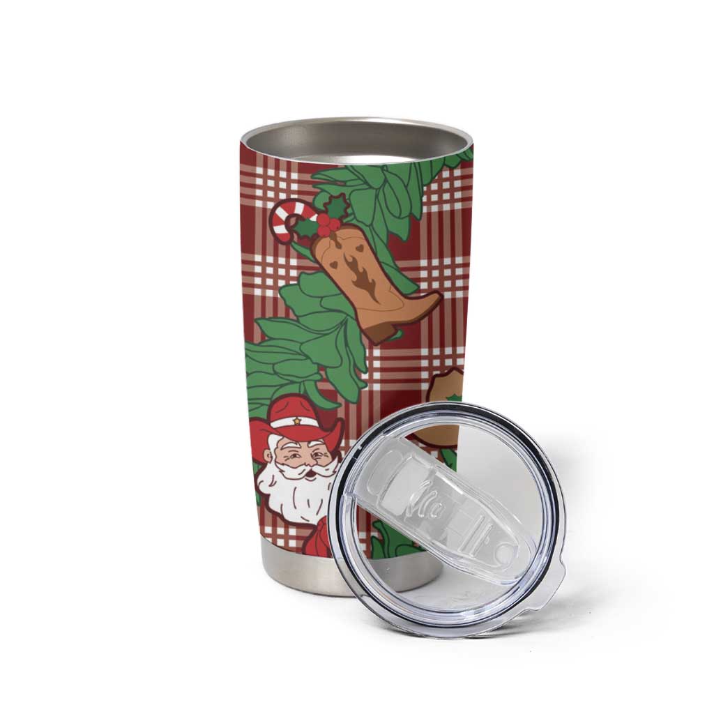 Red Palaka Hawaii Cowboy Christmas Tumbler Cup Paniolo Mix Maile Lei - Polynesian Pride