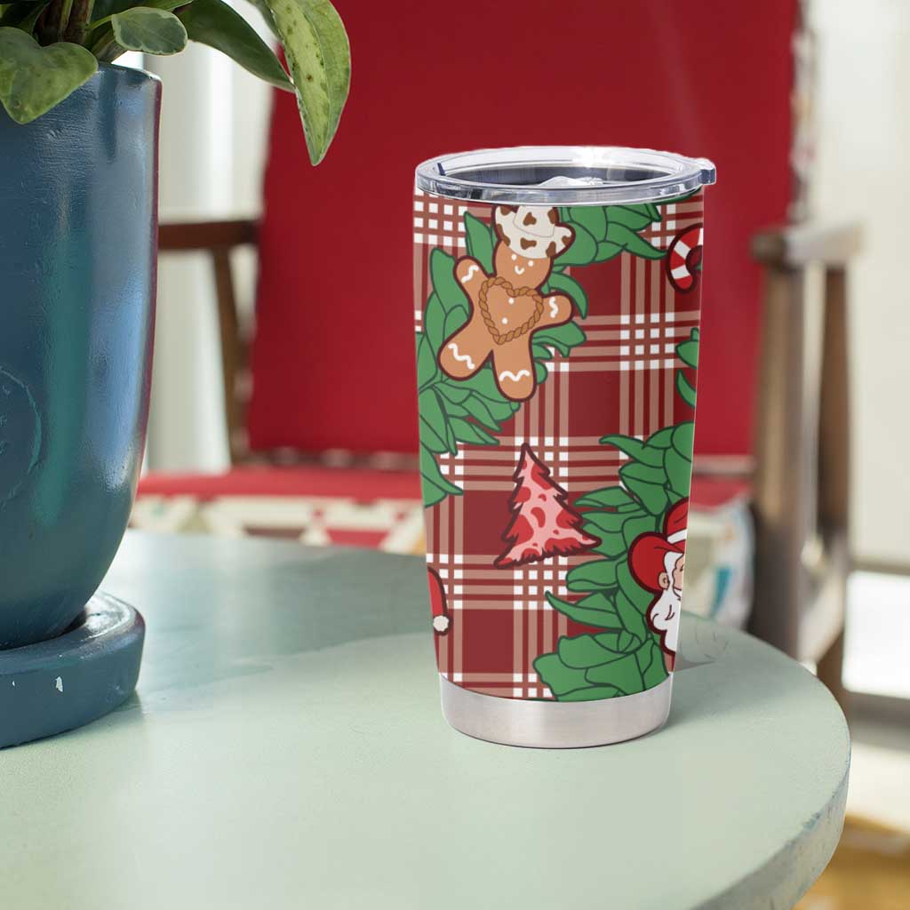 Red Palaka Hawaii Cowboy Christmas Tumbler Cup Paniolo Mix Maile Lei - Polynesian Pride