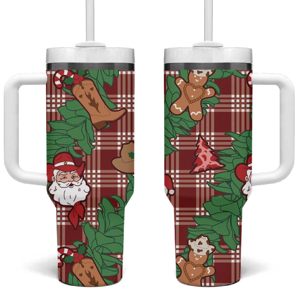 Red Palaka Hawaii Cowboy Christmas Tumbler With Handle Paniolo Mix Maile Lei LT7 One Size: 40 oz Red - Polynesian Pride