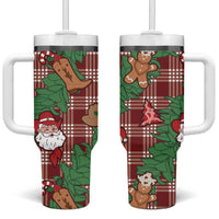 Red Palaka Hawaii Cowboy Christmas Tumbler With Handle Paniolo Mix Maile Lei LT7 One Size: 40 oz Red - Polynesian Pride