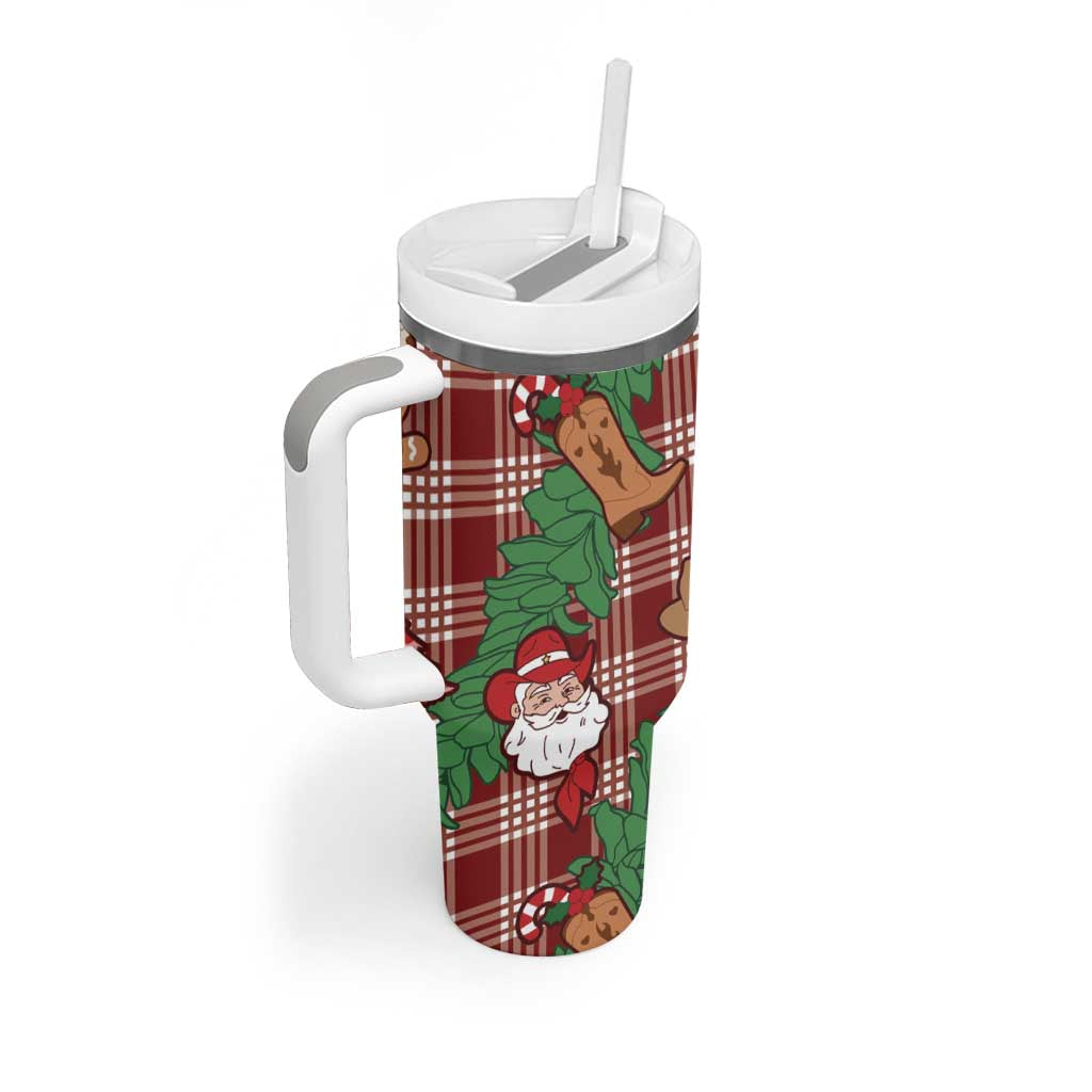 Red Palaka Hawaii Cowboy Christmas Tumbler With Handle Paniolo Mix Maile Lei LT7 - Polynesian Pride