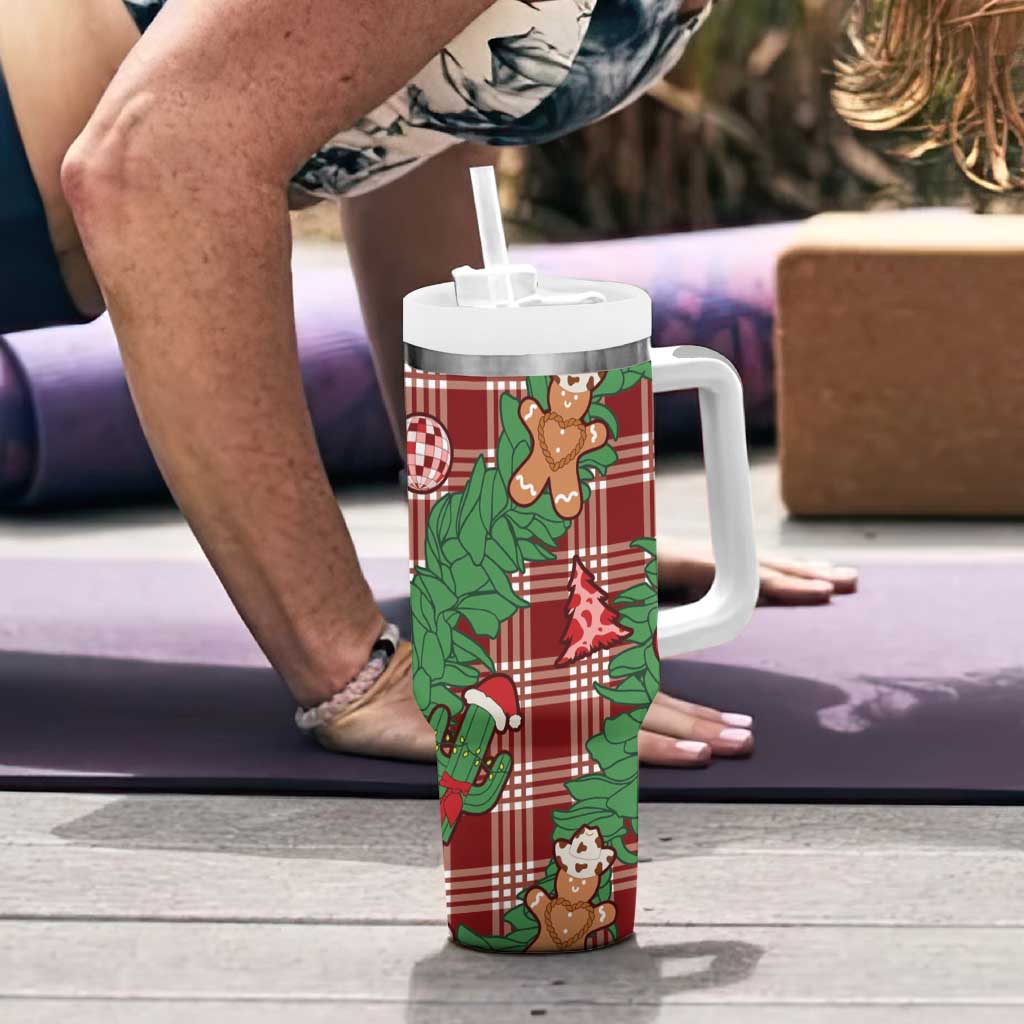 Red Palaka Hawaii Cowboy Christmas Tumbler With Handle Paniolo Mix Maile Lei LT7 - Polynesian Pride