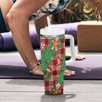 Red Palaka Hawaii Cowboy Christmas Tumbler With Handle Paniolo Mix Maile Lei LT7 - Polynesian Pride