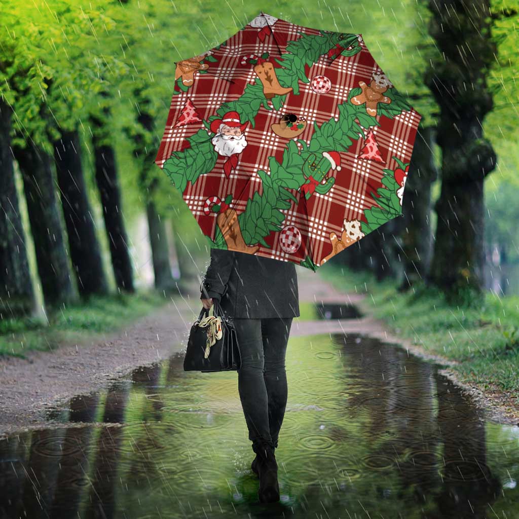 Red Palaka Hawaii Cowboy Christmas Umbrella Paniolo Mix Maile Lei - Polynesian Pride