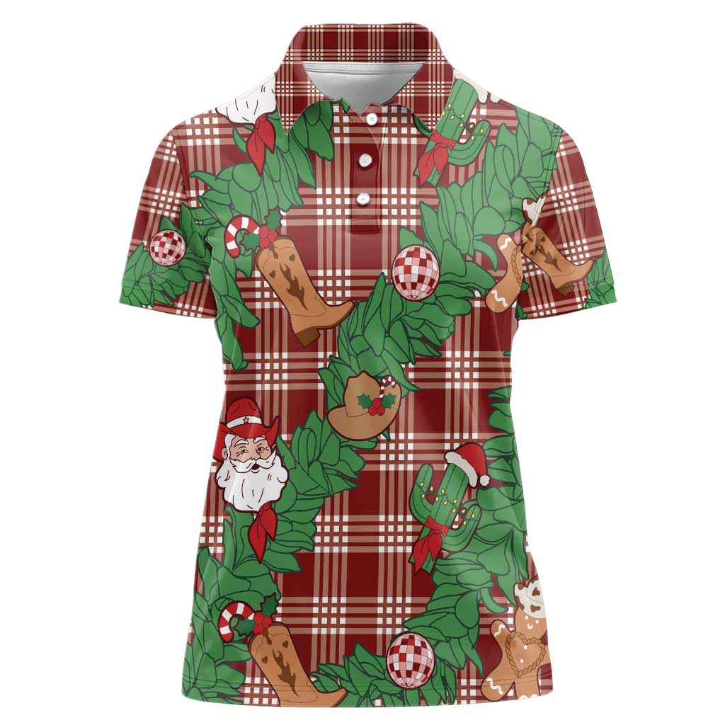 Red Palaka Hawaii Cowboy Christmas Women Polo Shirt Paniolo Mix Maile Lei LT7 Female Red - Polynesian Pride