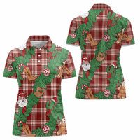 Red Palaka Hawaii Cowboy Christmas Women Polo Shirt Paniolo Mix Maile Lei LT7 - Polynesian Pride
