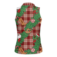 Red Palaka Hawaii Cowboy Christmas Women Sleeveless Polo Shirt Paniolo Mix Maile Lei LT7 - Polynesian Pride
