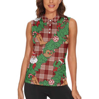 Red Palaka Hawaii Cowboy Christmas Women Sleeveless Polo Shirt Paniolo Mix Maile Lei LT7 - Polynesian Pride