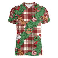 Red Palaka Hawaii Cowboy Christmas Women V-Neck T-Shirt Paniolo Mix Maile Lei LT7 Female Red - Polynesian Pride