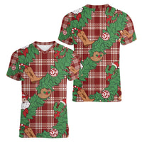 Red Palaka Hawaii Cowboy Christmas Women V-Neck T-Shirt Paniolo Mix Maile Lei LT7 - Polynesian Pride