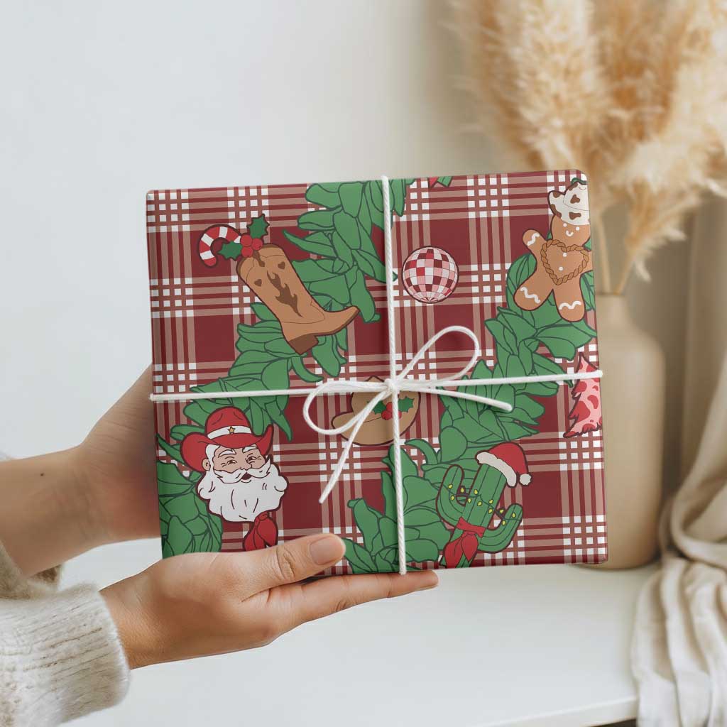 Red Palaka Hawaii Cowboy Christmas Wrapping Paper Paniolo Mix Maile Lei