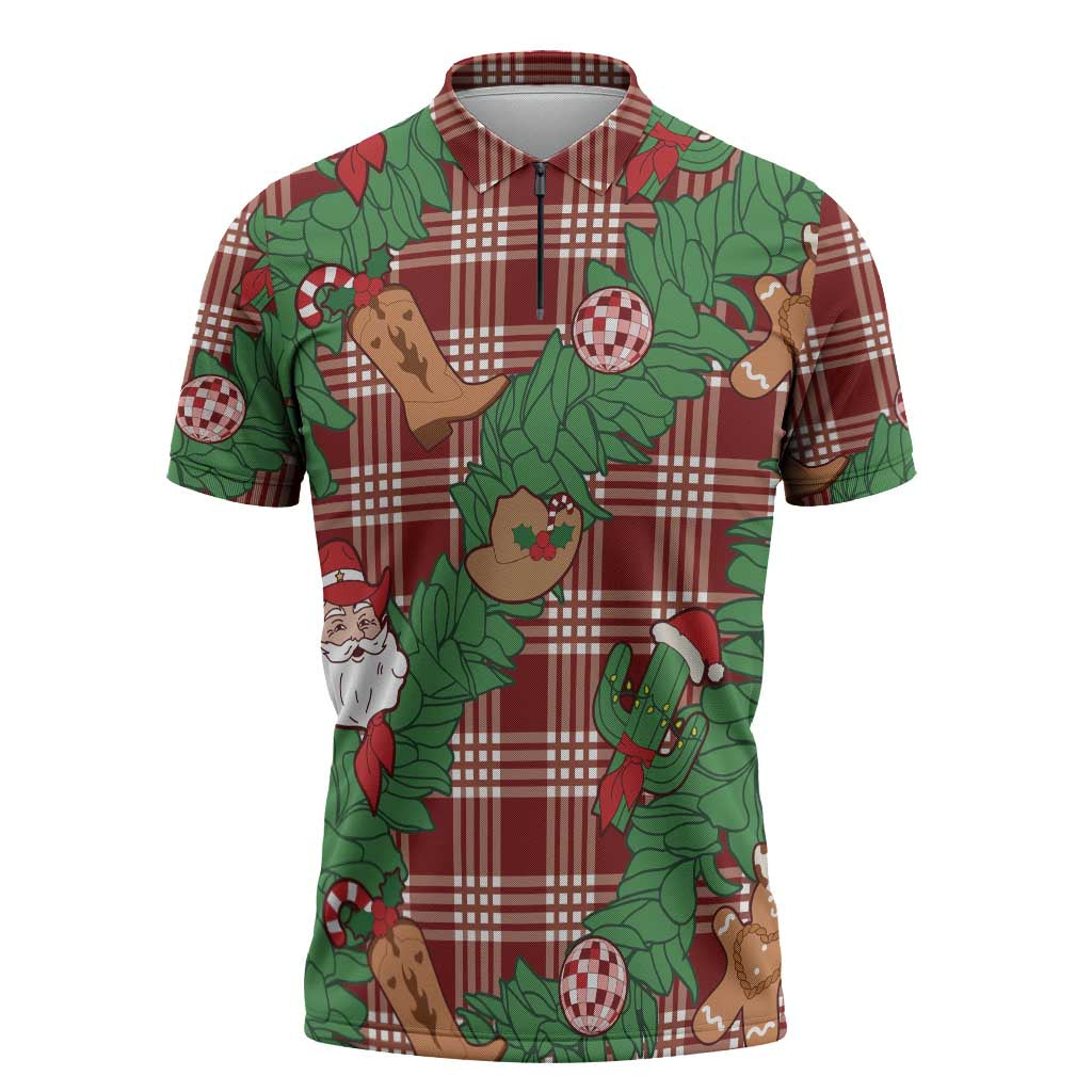 Red Palaka Hawaii Cowboy Christmas Zipper Polo Shirt Paniolo Mix Maile Lei LT7 Red - Polynesian Pride