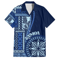 Samoa Siapo Motif Family Matching Long Sleeve Bodycon Dress and Hawaiian Shirt Classic Style - Bue Ver LT7 Dad's Shirt - Short Sleeve Blue - Polynesian Pride