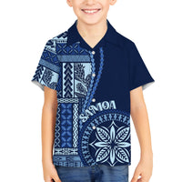 Samoa Siapo Motif Family Matching Off Shoulder Long Sleeve Dress and Hawaiian Shirt Classic Style - Bue Ver LT7 Son's Shirt Blue - Polynesian Pride