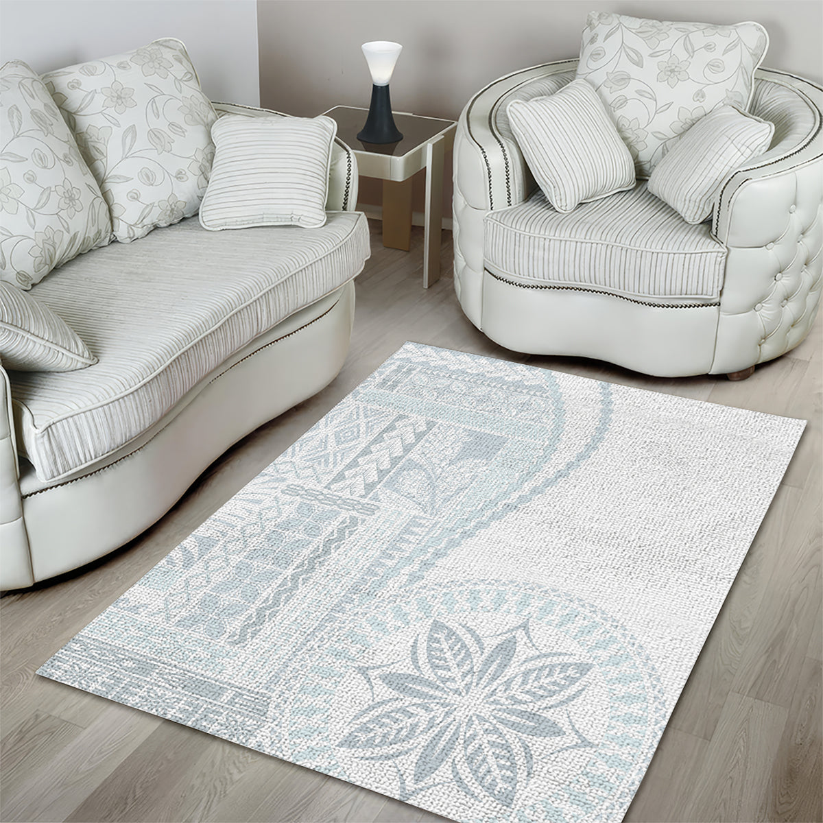 Samoa White Sunday Area Rug Classic Siapo Style LT7 - Polynesian Pride