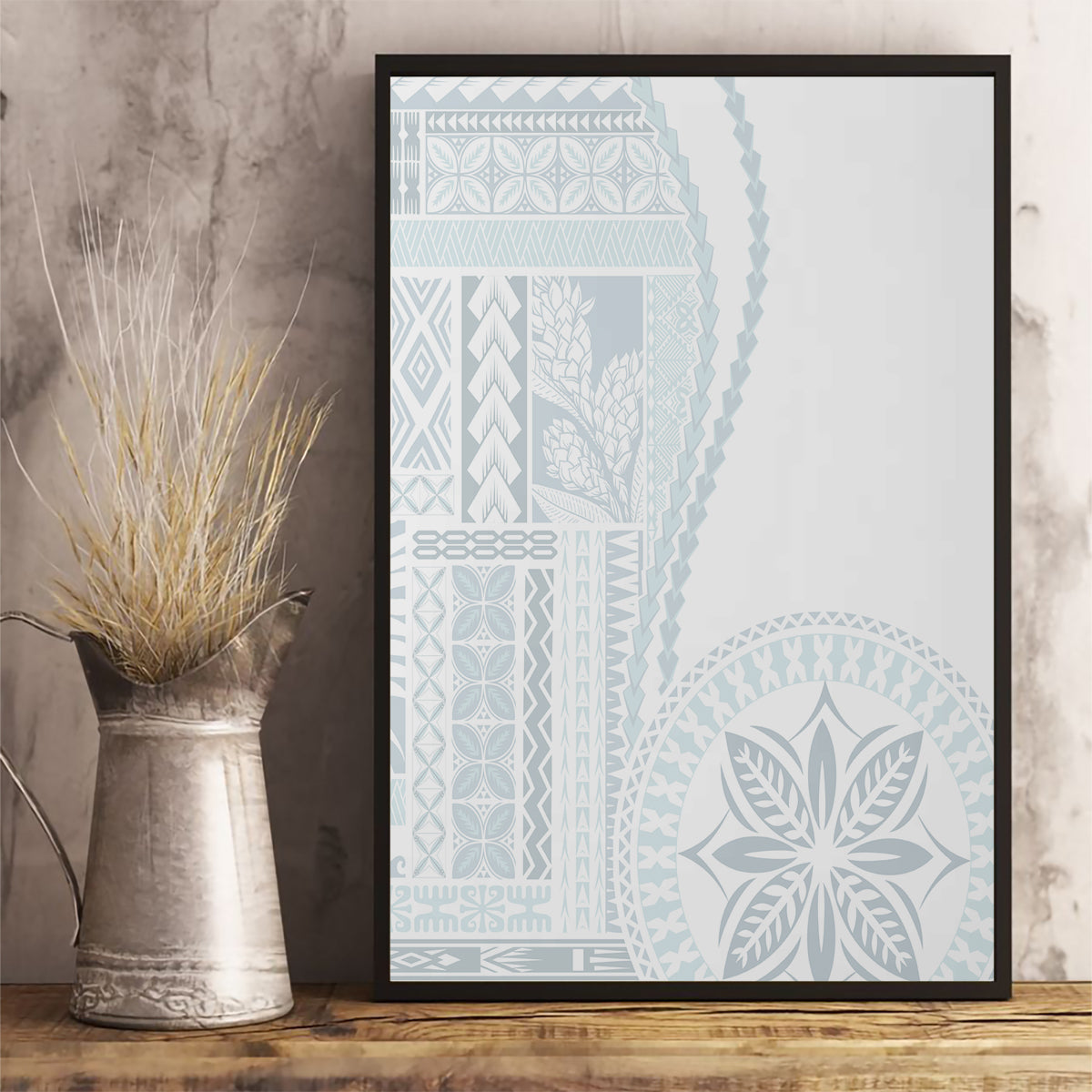 Samoa White Sunday Canvas Wall Art Classic Siapo Style LT7 - Polynesian Pride
