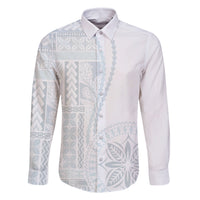 Samoa White Sunday Family Matching Off Shoulder Maxi Dress and Hawaiian Shirt Classic Siapo Style LT7 Dad's Shirt - Long Sleeve White - Polynesian Pride