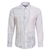 Samoa White Sunday Family Matching Puletasi Dress and Hawaiian Shirt Classic Siapo Style LT7 Dad's Shirt - Long Sleeve White - Polynesian Pride