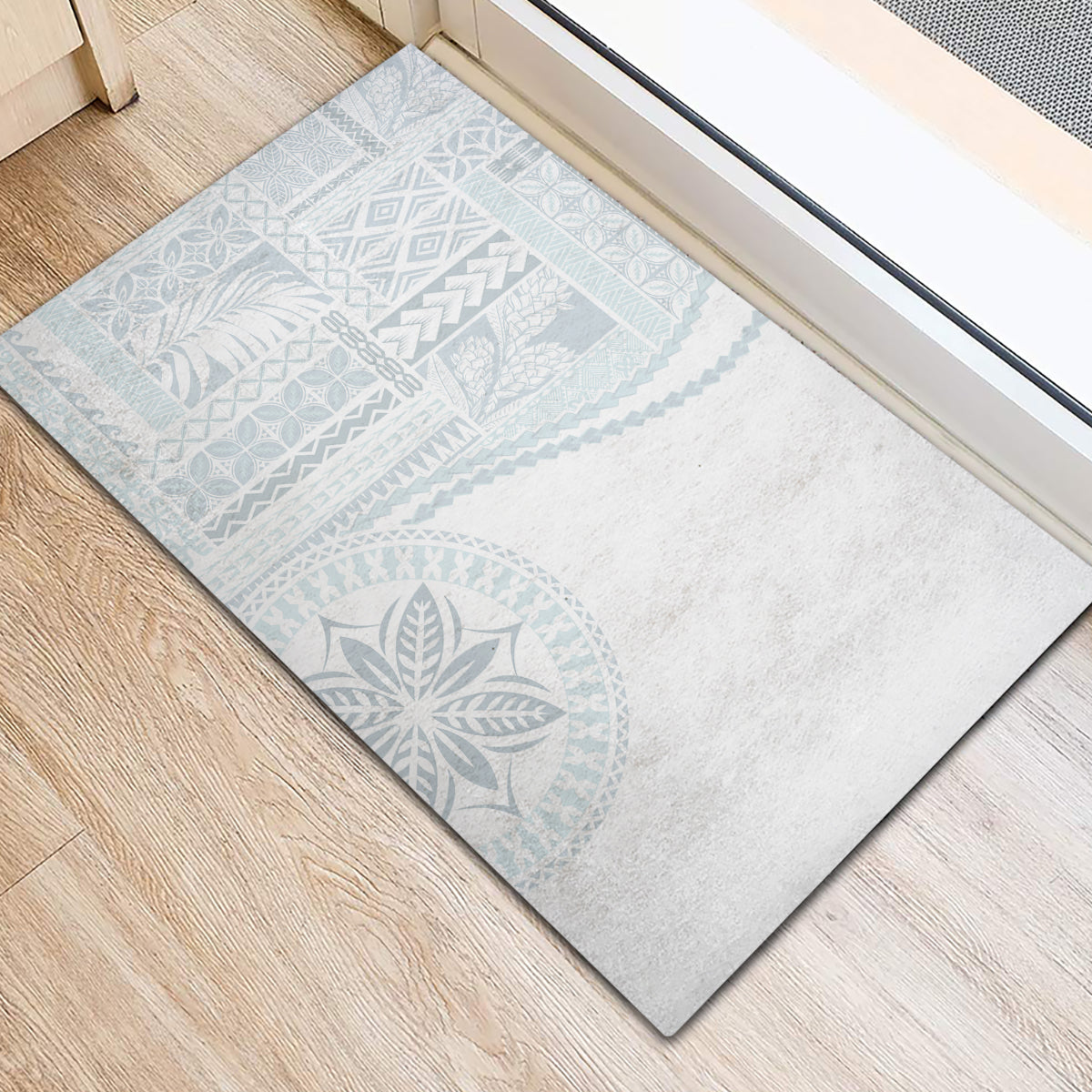 Samoa White Sunday Rubber Doormat Classic Siapo Style LT7 - Polynesian Pride
