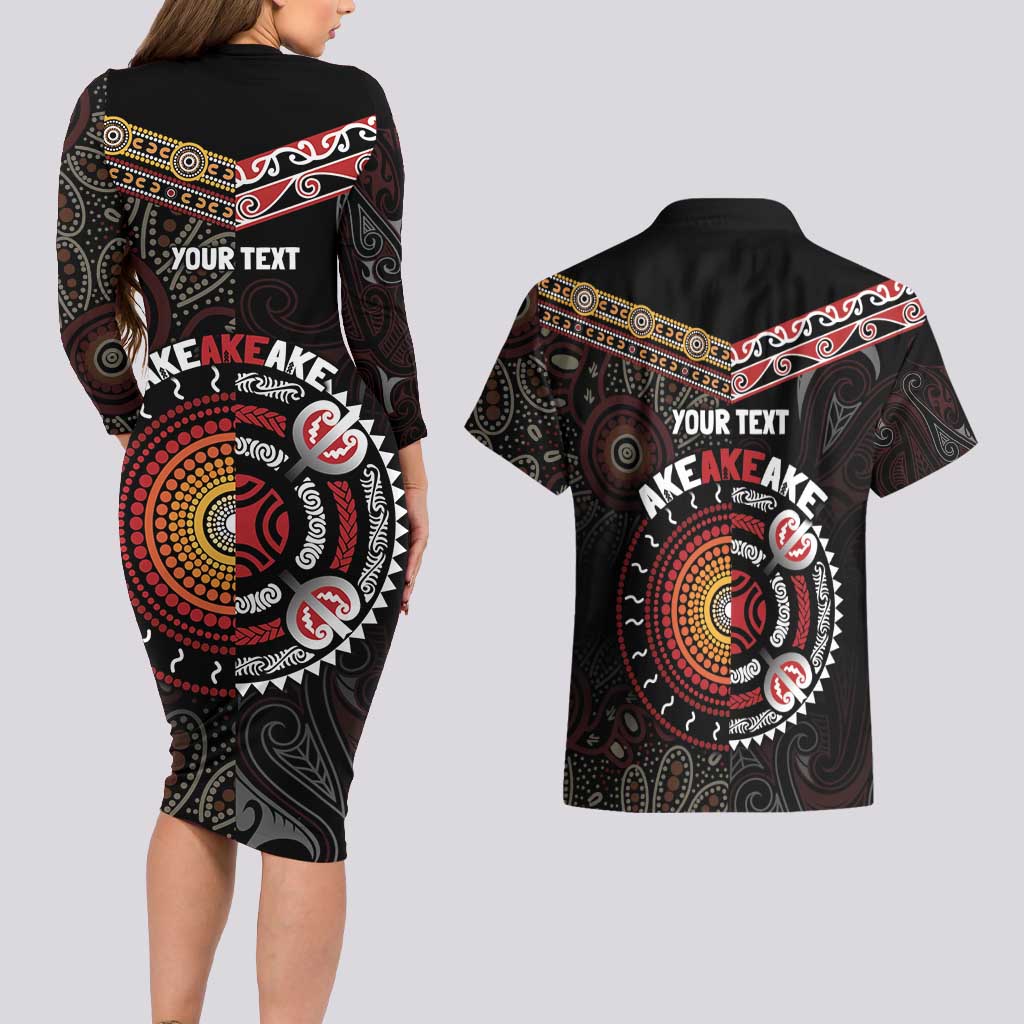 Aotearoa and Australia Indigenous Couples Matching Long Sleeve Bodycon Dress and Hawaiian Shirt Stand Together For Te Tiriti LT7 - Polynesian Pride