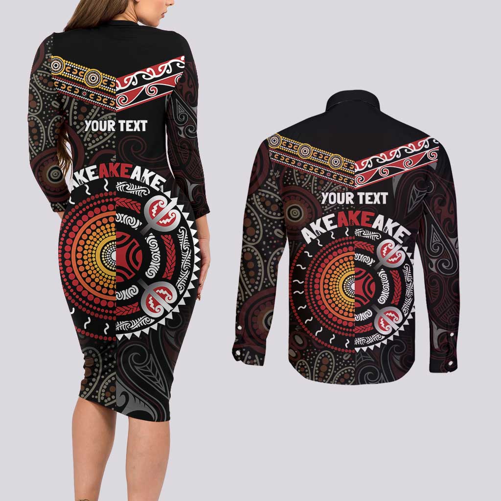 Aotearoa and Australia Indigenous Couples Matching Long Sleeve Bodycon Dress and Long Sleeve Button Shirt Stand Together For Te Tiriti LT7 - Polynesian Pride