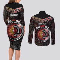 Aotearoa and Australia Indigenous Couples Matching Long Sleeve Bodycon Dress and Long Sleeve Button Shirt Stand Together For Te Tiriti LT7 - Polynesian Pride