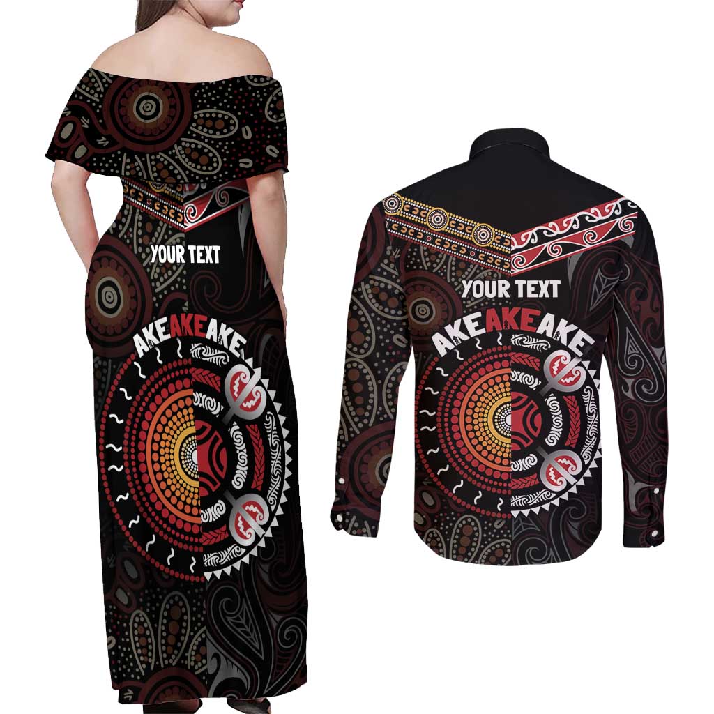 Aotearoa and Australia Indigenous Couples Matching Off Shoulder Maxi Dress and Long Sleeve Button Shirt Stand Together For Te Tiriti LT7 - Polynesian Pride