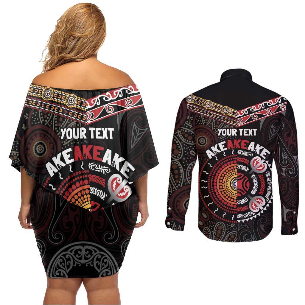 Aotearoa and Australia Indigenous Couples Matching Off Shoulder Short Dress and Long Sleeve Button Shirt Stand Together For Te Tiriti LT7 - Polynesian Pride