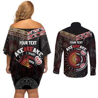 Aotearoa and Australia Indigenous Couples Matching Off Shoulder Short Dress and Long Sleeve Button Shirt Stand Together For Te Tiriti LT7 - Polynesian Pride